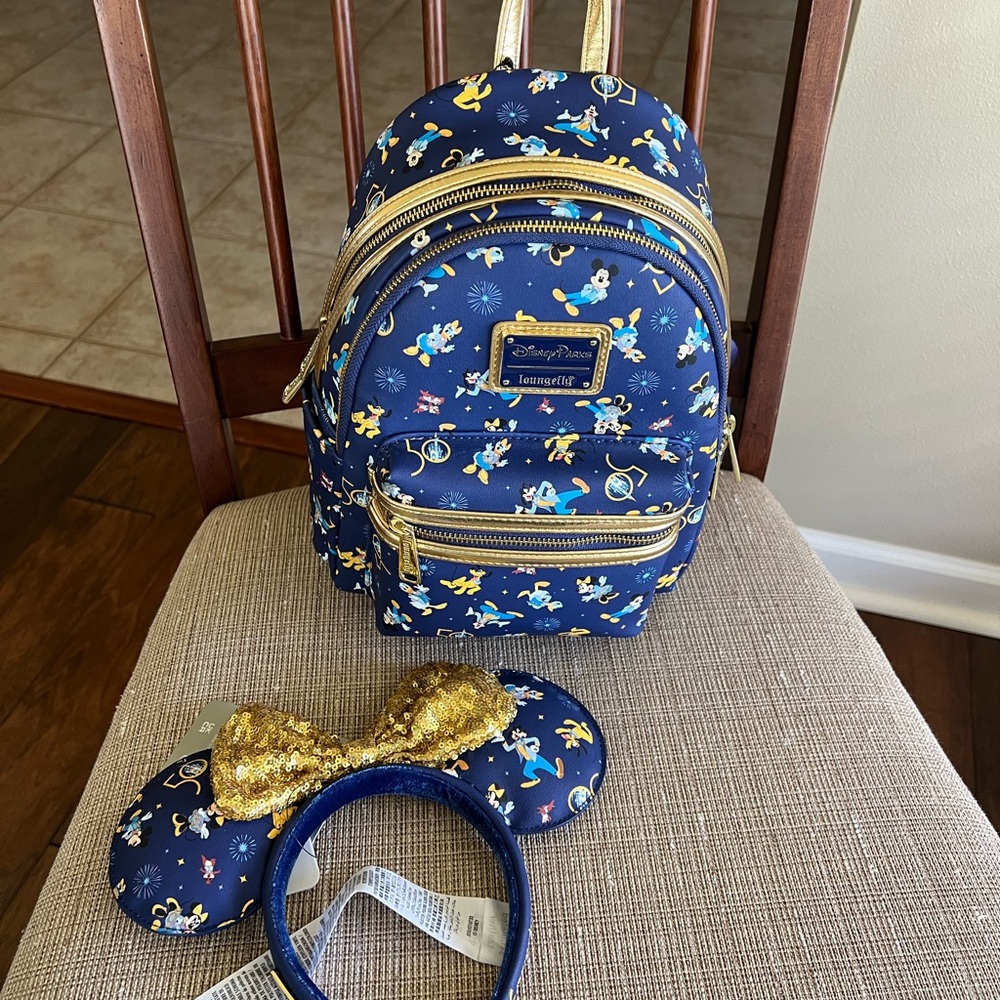 Loungefly Disney 50th anniversary Loungefly mini backpack and matching ears.